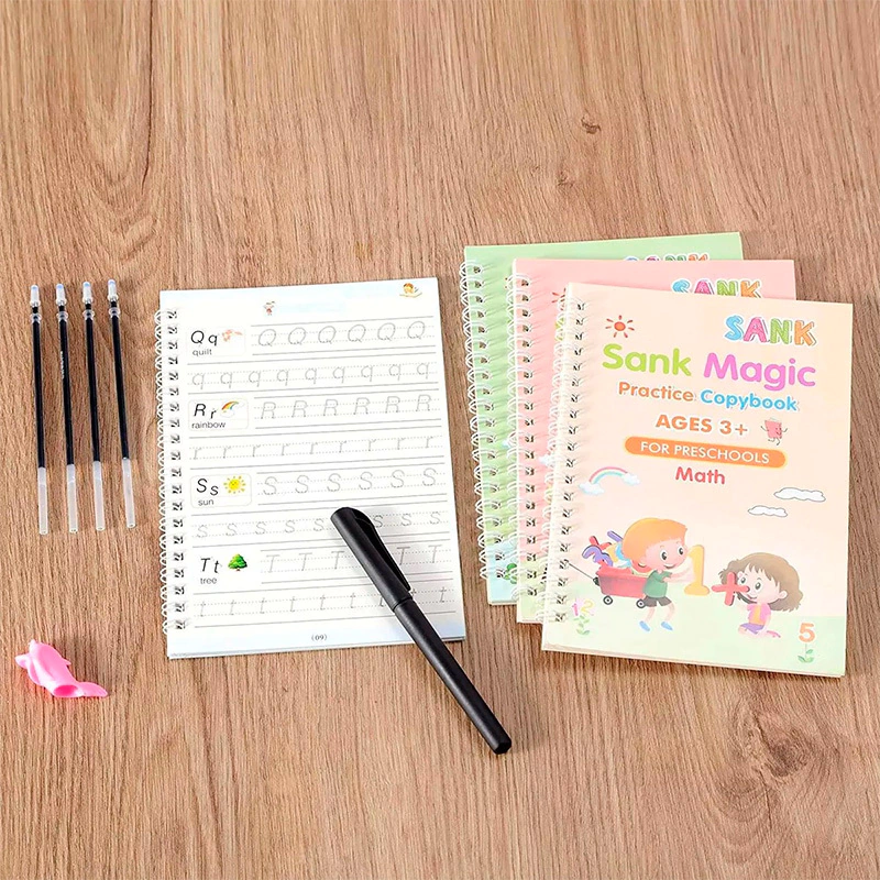 Edukids™ | Caligrafía Mágica - Set de 4 cuadernos con tinta que desaparece +REGALO