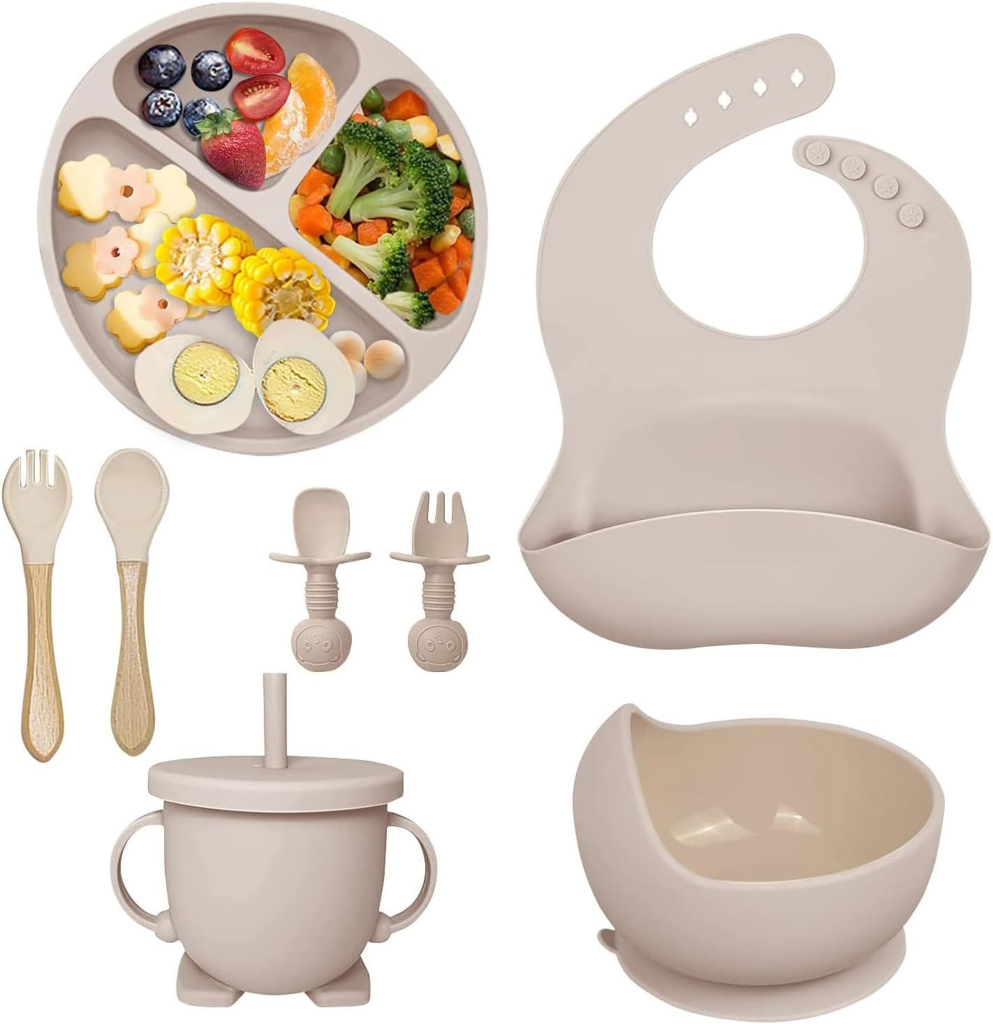 Kit de Utensilios de Silicona para Bebés de 8 Piezas