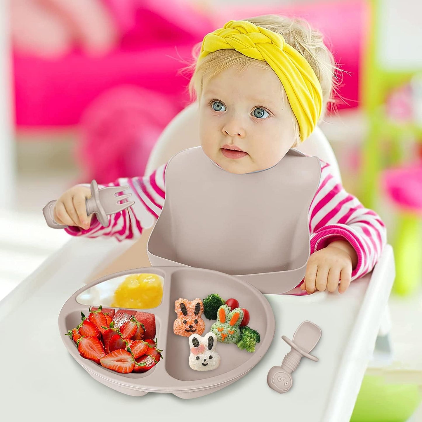 Kit de Utensilios de Silicona para Bebés de 8 Piezas