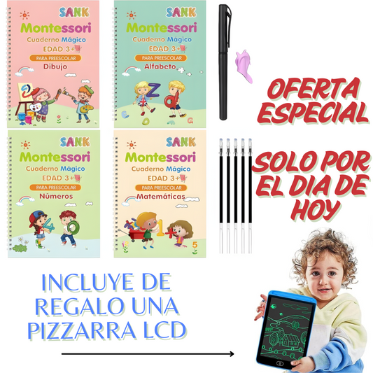 Edukids™ | Caligrafía Mágica - Set de 4 cuadernos con tinta que desaparece +REGALO
