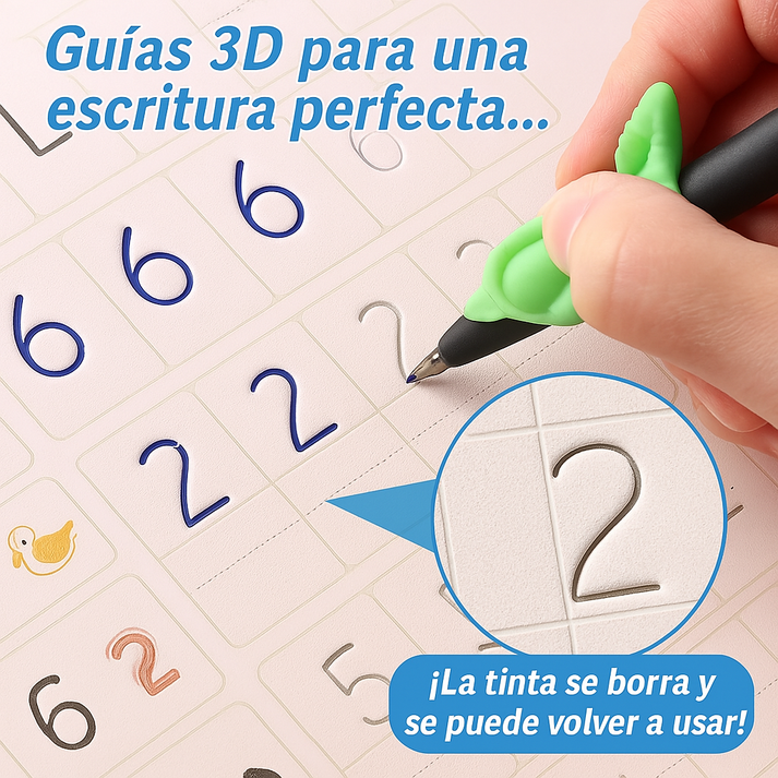 Edukids™ | Caligrafía Mágica - Set de 4 cuadernos con tinta que desaparece +REGALO