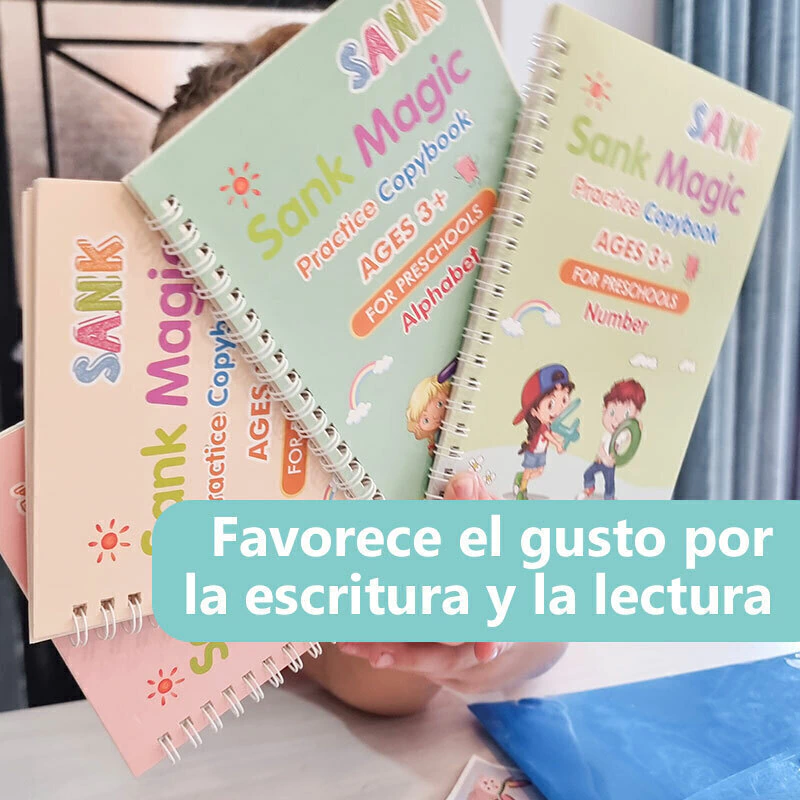 Edukids™ | Caligrafía Mágica - Set de 4 cuadernos con tinta que desaparece +REGALO