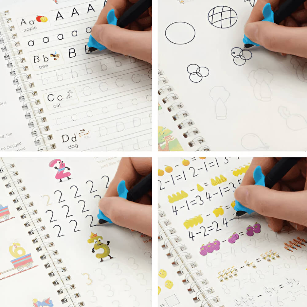 Edukids™ | Caligrafía Mágica - Set de 4 cuadernos con tinta que desaparece +REGALO