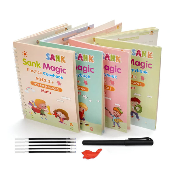 Edukids™ | Caligrafía Mágica - Set de 4 cuadernos con tinta que desaparece +REGALO