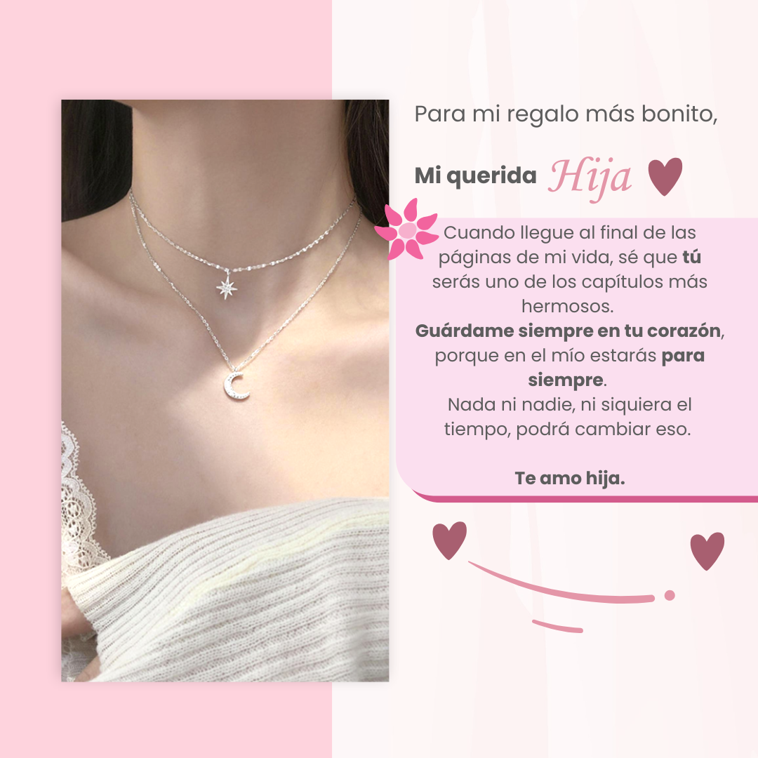 EternalGlow™ | Elegante Collar Estrella & Luna Plata 925 Para Mi Hija (con dedicatoria especial)