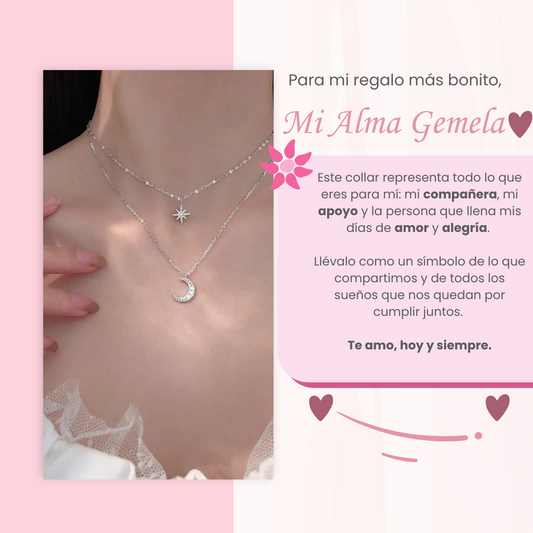 EternalGlow™ | Elegante Collar Estrella & Luna Plata 925 Para Mi Amor (con dedicatoria especial)