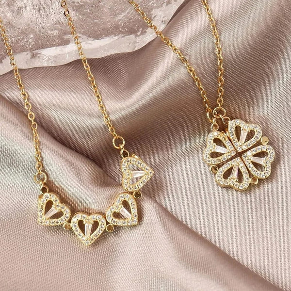Elegante Collar Corazón Trébol + Cajita Regalo