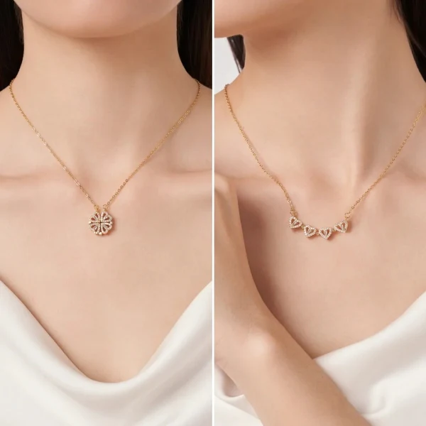 Elegante Collar Corazón Trébol + Cajita Regalo